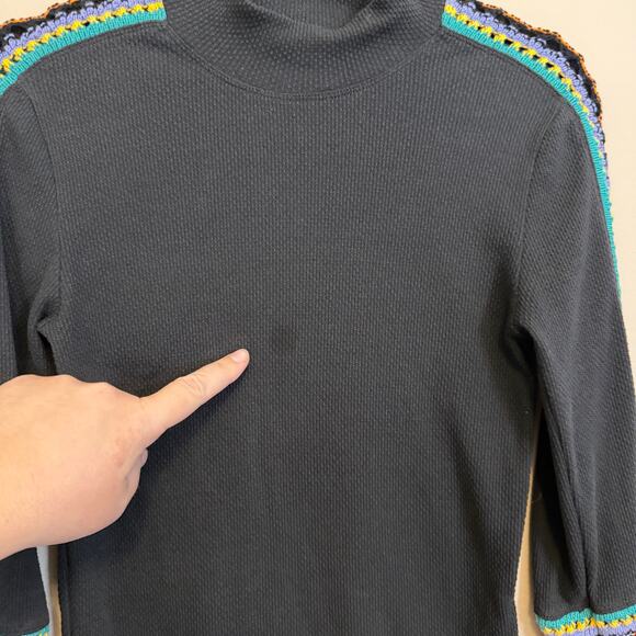 Free People Switch It Up Thermal Top M Black Waffle Hippie Crochet Warm Cozy - Picture 5 of 8